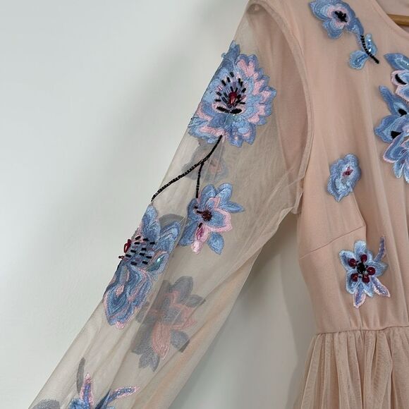 NWT ASOS Maternity Dress Size 8 Pink Embroidery Beaded Flowers Open Back Tulle - Picture 3 of 9